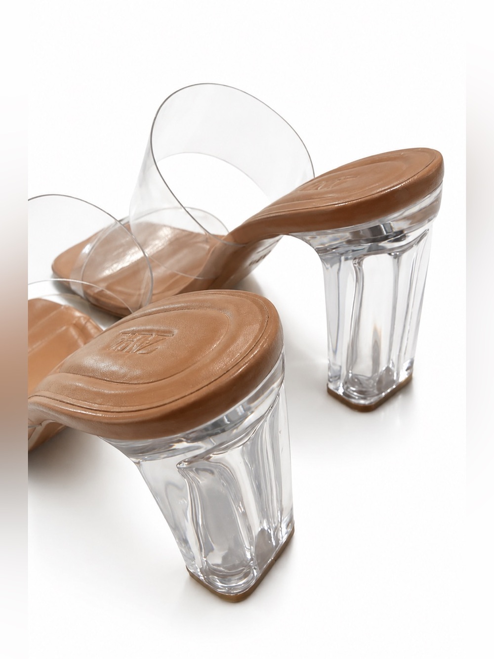 ZARA Clear PVC Block Heel Mules | Tan | Size 39 (US 8.5) - Picture 3 of 5